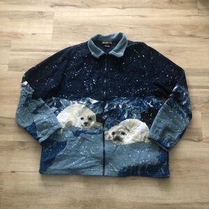 Polar Bear Print Zip Up Sweater